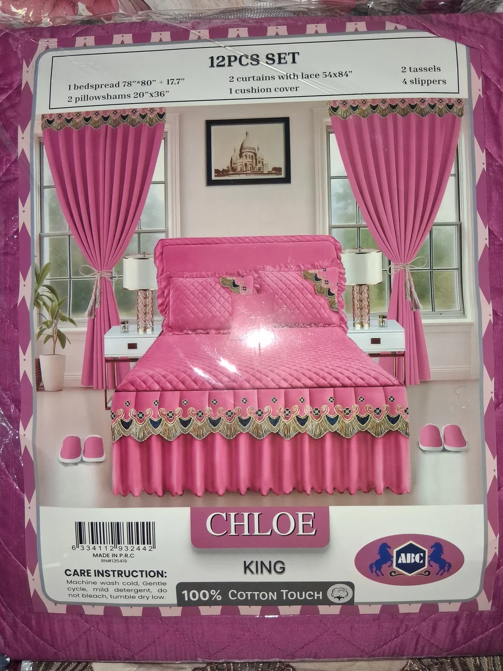 12 Pieces Chloe Pink Quilted Comforter Set with Embroidered Scallop Trim